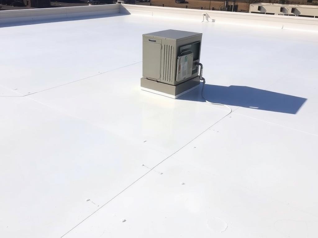 New white TPO commercial flat roof after install