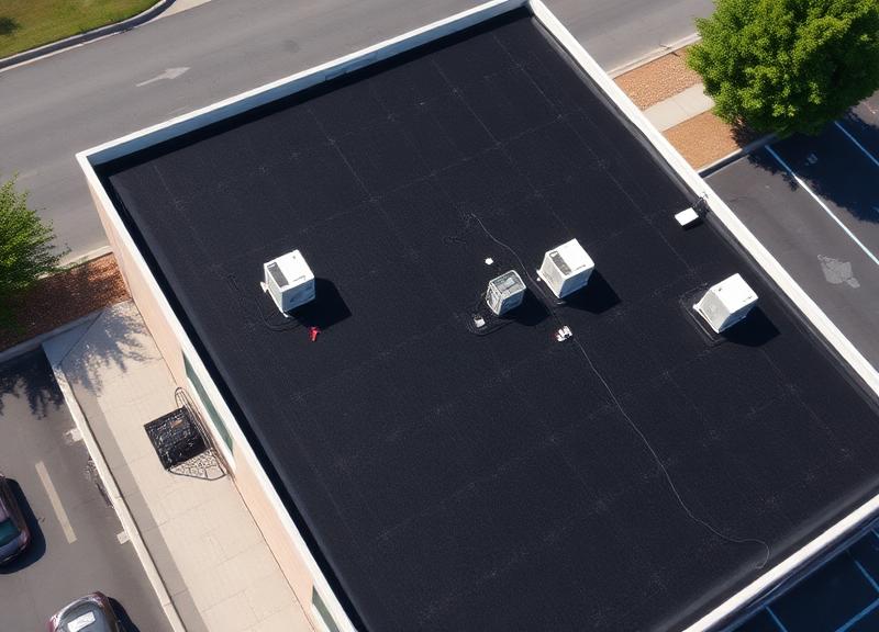 Newly installed modified bitumen flat roof on Murphy office building