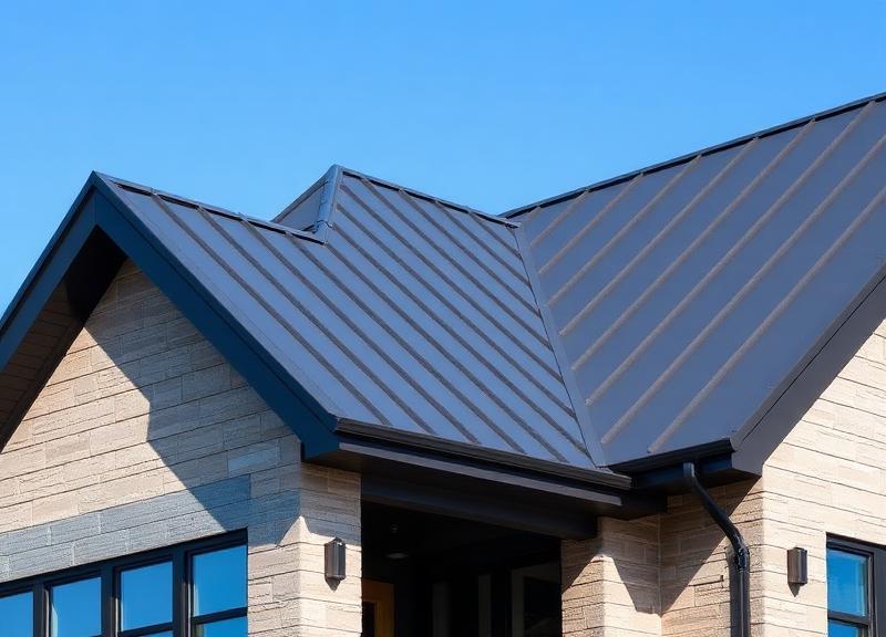Custom home with new dark standing seam metal roof in West Plano