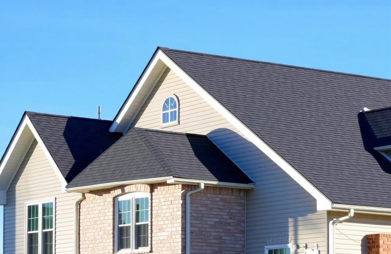 Newly installed architectural asphalt shingle roof on a residential home